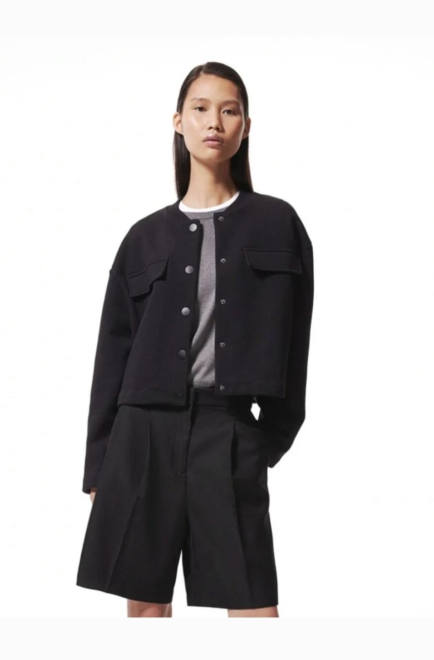 H&M Cropped Pocket Detail Snap Button Varsity Jacket